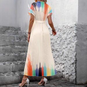 Lace-up Short-sleeve Mock-neck Versatile Dress Elegant For Workwear