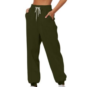 Womens Solid-Color Loose-Fit Casual Sports Sweatpants
