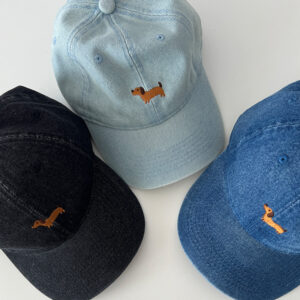 Cute Embroidered Puppy Washed Denim Baseball Cap