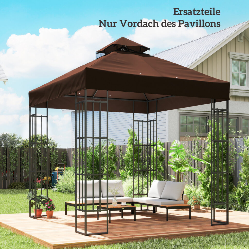 3 X 3 M Ersatzdach Für Pavillon, Pavillon-Ersatzplane Mit Wasserablauf-Löchern, UPF30+, Sonnenschutz, Kaffee