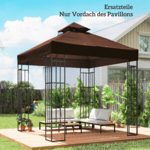 3 X 3 M Ersatzdach Für Pavillon, Pavillon-Ersatzplane Mit Wasserablauf-Löchern, UPF30+, Sonnenschutz, Kaffee