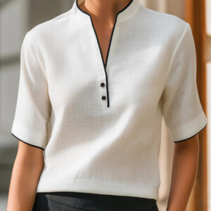 Summer Thin Small Stand Collar V-Neck Slimming Elegant Commuter Top
