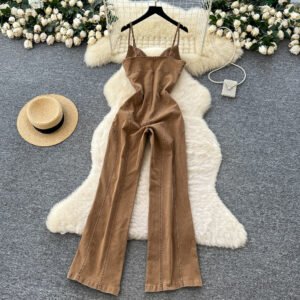 Niche-design Hollow-out Strap-waistband Denim Jumpsuit