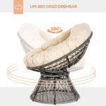 Papasansessel, Korbsessel, Sitzkissen, Kunstrattan, Drehbar, Metallrahmen, 87 X 97 X 86 Cm, Beige