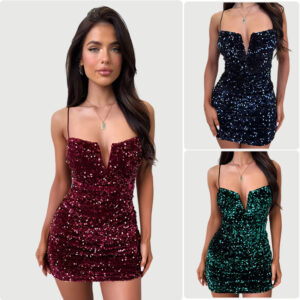 Trendy Sequined Sleeveless Strap Dress For Women