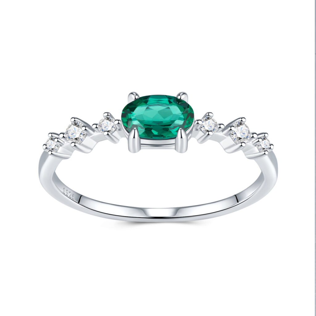 1.2g S925 Silver Platinum Plated Ring Octagon Cut Lab Grown Emerald Band Dainty Minimalist Promise Ring For Women Jewelry Gift Box Set