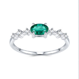 1.2g S925 Silver Platinum Plated Ring Octagon Cut Lab Grown Emerald Band Dainty Minimalist Promise Ring For Women Jewelry Gift Box Set