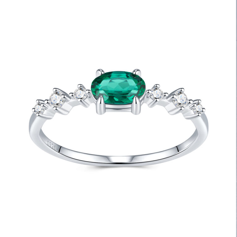 1.2g S925 Silver Platinum Plated Ring Octagon Cut Lab Grown Emerald Band Dainty Minimalist Promise Ring For Women Jewelry Gift Box Set