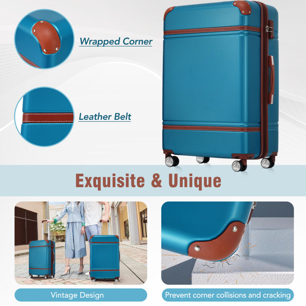 Hardshell Luggage Sets 3 Pieces 20 28 Luggages And Cosmetic Case Spinner Suitcase With TSA Lock Lightweight,Blue