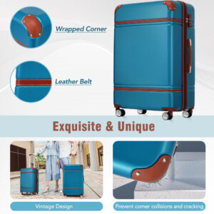 Hardshell Luggage Sets 3 Pieces 20 28 Luggages And Cosmetic Case Spinner Suitcase With TSA Lock Lightweight,Blue