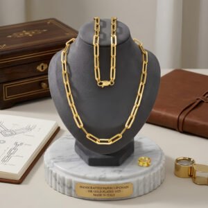 925 Sterling Silver Italian-Made Gold-Plated Sterling Paperclip Chain Necklace - Luxurious Statement Jewelry