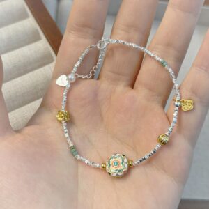 1pc 999 Sterling Silver Enamel Charm Bracelet, Chinese Style, Perfect For Daily Wear And Valentine's Gift