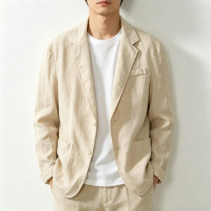 Plus-Size Solid-Colored Cotton-Linen Single-Breasted Blazer For Mens Business Commute