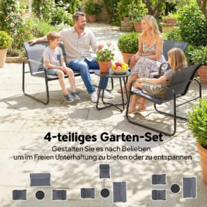 Gartenmöbel Set Sitzgruppe Für 4 Personen Atmungsaktiv Gartenlounge Mit 2er Sofa 2 Sessel Seilflecht Rund Tisch Fußpads