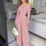 Bubble-bead Polyester Off-shoulder Womens Jumpsuit