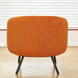 Mid-Century Modern Velvet Accent Chair, Upholstered Barrel Armchair With Metal Legs, Comfy Single Sofa Chair For Living Room Bedroom