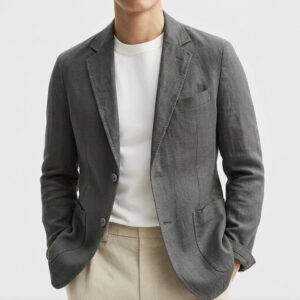 Plus-Size Solid-Colored Cotton-Linen Single-Breasted Blazer For Mens Business Commute