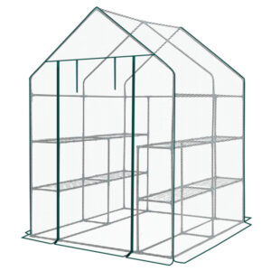 Mini Walk-in Greenhouse With PE Cover, 8-Shelf Indoor Outdoor Plant Gardening Green House For Garden Backyard, 56inch X 56inch X 77inch, White