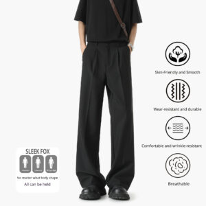Black Versatile Straight-leg Casual Mens Trousers