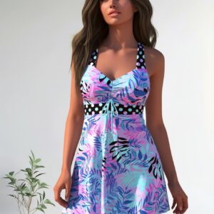 New Elegant And Fashionable Women's StyleWomen's Swimsuit For Beach Vacation Stylish One Piece With High Neck And Adjustable StrapsBeach Tankini--KA-P798-19