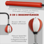 Boxstand, Zwei Speedballs, Drehbare Boxstange, Kickpolster, Höhenverstellbar, Stahl, 107 X 36 X 140-205cm