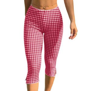 Womens Plaid Knitted Stretch Leggings Casual Pants