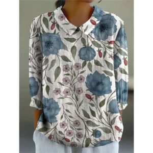 Women's Loose Collared Retro Simple Long Sleeve