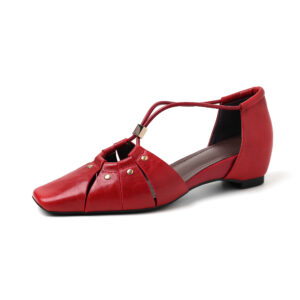 Handcrafted Full-Grain Leather Cage Sandals, Women's Vintage Woven Square Toe T-Strap Flats