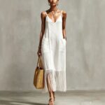 Womens Solid-Color Tassel-Hem Dress