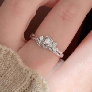 1 Pair 999 Sterling Silver Snow Mountain Rose Couple Rings, Romantic Carved Design, For Daily Wear & Valentine's Gifts