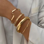 Geometric Circular Alloy Open Bracelet Set