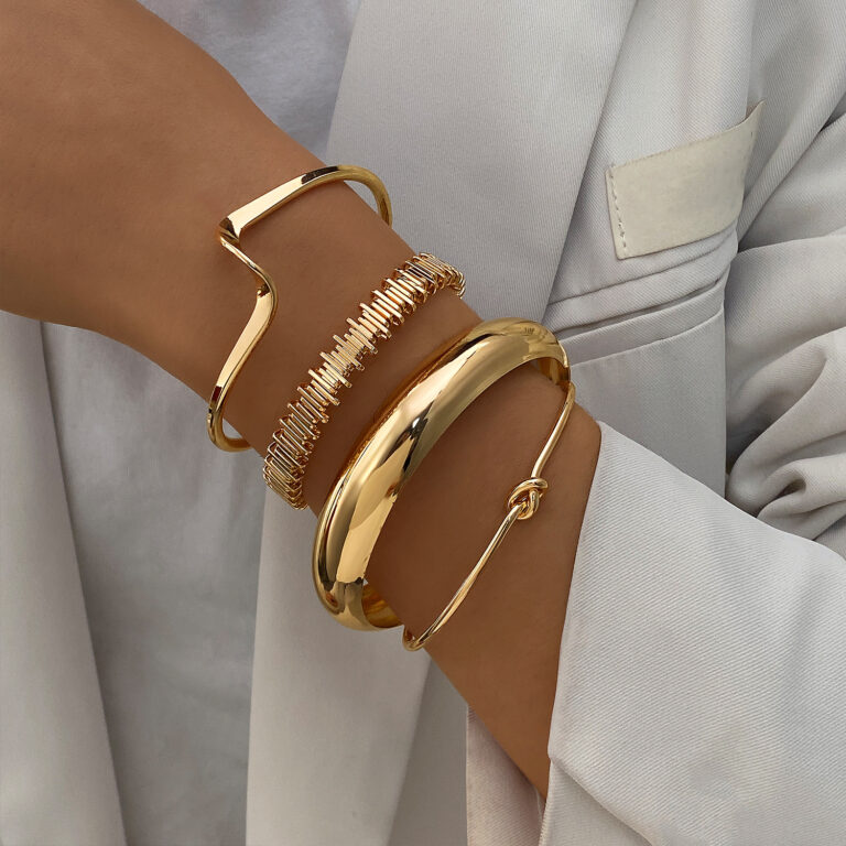 Geometric Circular Alloy Open Bracelet Set