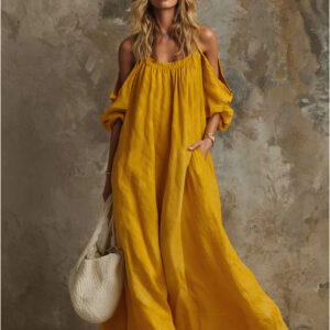 Figure-flattering Maxi Dress In Cotton And Linen