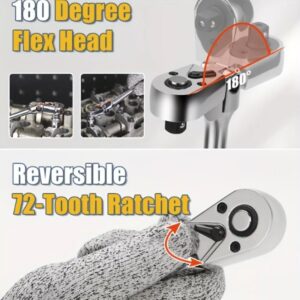 6 Pcs Set 1 4 3 8 1 2 Flex Head Ratchet 72 Tooth 180 Adjustable Drive Swivel