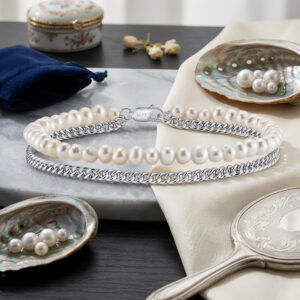 925 Sterling Silver Elegant Double-Layered Freshwater Pearl Bracelet with Sterling Chain