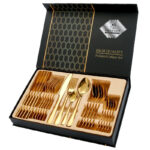 24 PCS Stainless Steel Cutlery Set Dinner Knife Fork Spoon Rose Gold