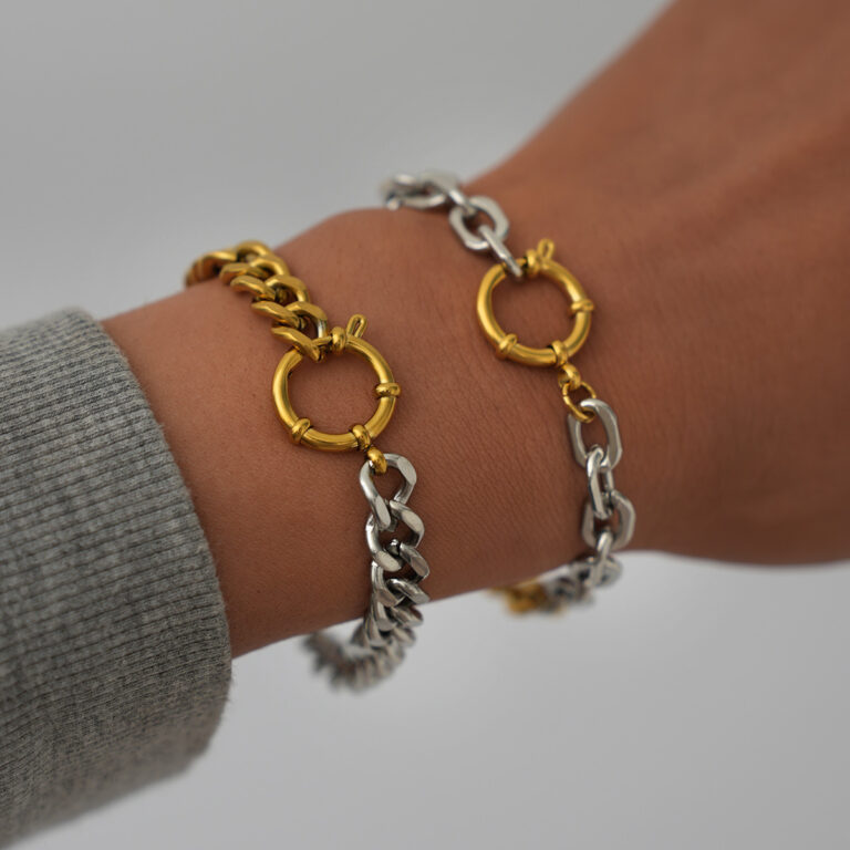Stainless Steel 18K Gold Cuban Two-Tone Bracelet