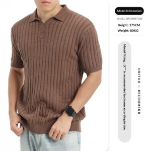 Light-luxury High-end Polo Knit With A Notched Collar And Vertical Stripes