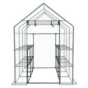 Mini Walk-in Greenhouse With PE Cover, 8-Shelf Indoor Outdoor Plant Gardening Green House For Garden Backyard, 56inch X 56inch X 77inch, White