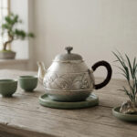 Pure 999 Fine Silver Artistic Silver Teapot Featuring Intricate Hand-Engraved Wave Motif and Textured Finish - Handicraft