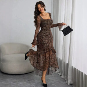 Leopard-print Fishtail Elegant Long Dress For Women