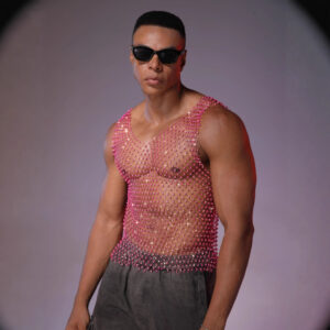 Mens Rhinestone Mesh Sheer Top Vest
