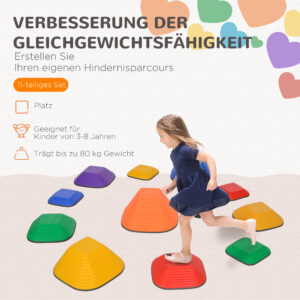 Balance-Trittsteine Für Kinder, 11 Teile, Rutschfest, Hindernislauf-Steine, Für Motorik-Förderung, Kunststoff, Bunt