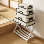 Luggage Rack Foldable Thickened Bamboo Suitcase Stand With Storage Shelf For Hotel Bedroom Guest Room