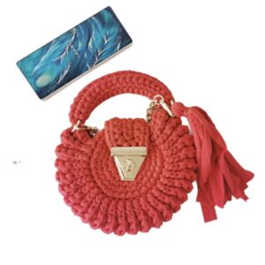 Bohemian Womens Solid-Colored Fabric-Strap Crochet Bag