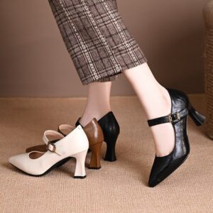 Womens French Style Pointed Oe Slingback Chunky Heel Pumps