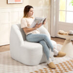Moderner Sessel Mit Fleece-Polsterung, Kuscheliger Polstersessel Für Wohnzimmer, Schlafzimmer, Homeoffice, Cremeweiß