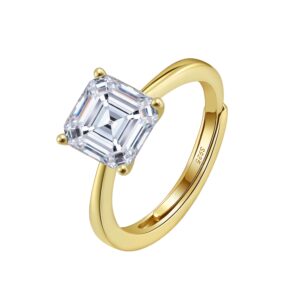 925 Sterling Silver Elegant Gold-Plated Ring with Asscher-Cut CZ Centerpiece