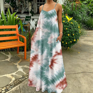 Tie-dye Strap Long Sleeveless Dress