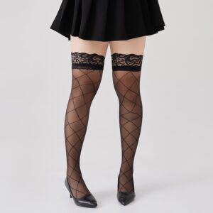 Lingge Silk Stockings Jacquard Knee High Lace Long Tube Socks Black Silk Sexy Thin Transparent Thigh Socks